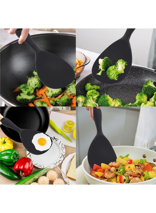 Silicone Non-Stick Rice Paddle, Heat Resistant Spoon for Rice Mashed Potato, Black - Image 4