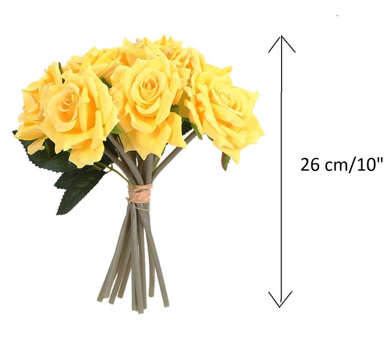Fourwalls Beautiful Decorative Artificial Rose Flower Bouquet for Home décor (26 cm Tall, 10 Flower Stems, Yellow) - Image 4