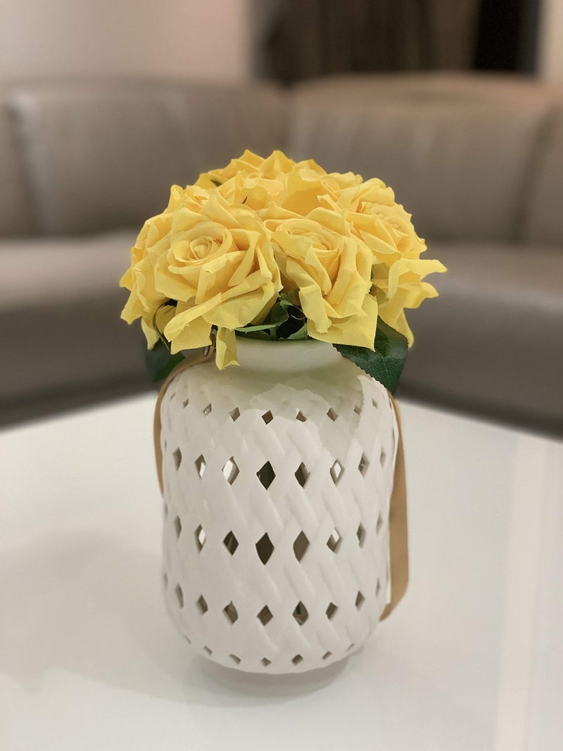 Fourwalls Beautiful Decorative Artificial Rose Flower Bouquet for Home décor (26 cm Tall, 10 Flower Stems, Yellow) - Image 1