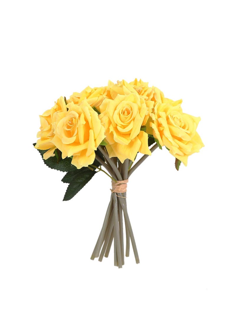 Fourwalls Beautiful Decorative Artificial Rose Flower Bouquet for Home décor (26 cm Tall, 10 Flower Stems, Yellow) - Image 2