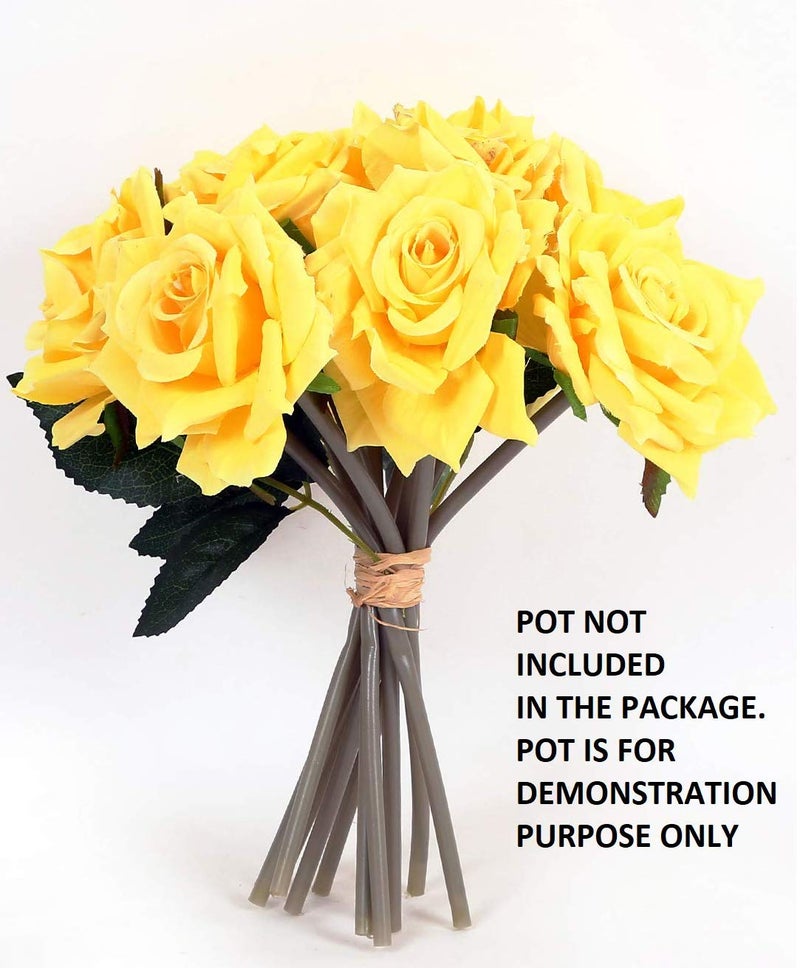 Fourwalls Beautiful Decorative Artificial Rose Flower Bouquet for Home décor (26 cm Tall, 10 Flower Stems, Yellow) - Image 5