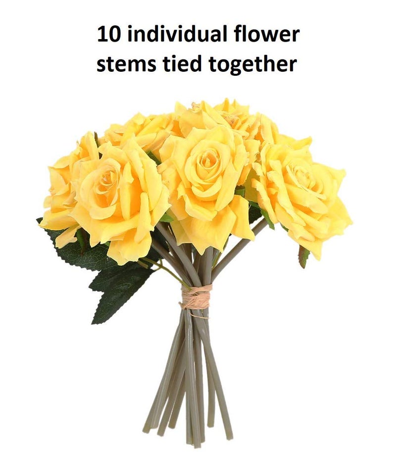 Fourwalls Beautiful Decorative Artificial Rose Flower Bouquet for Home décor (26 cm Tall, 10 Flower Stems, Yellow) - Image 3