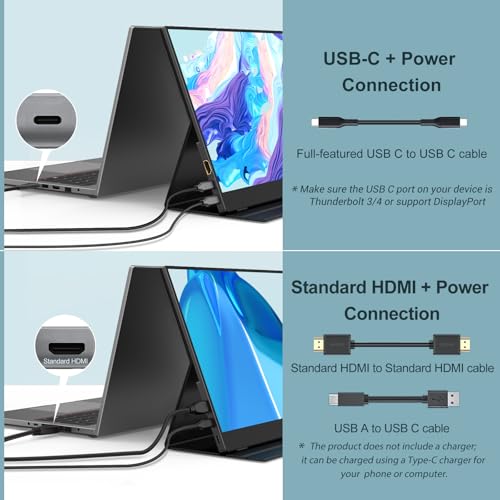 InnoView Portable Monitor, 15.6 Inch FHD 1080P HDMI USB C Second External Monitor for Laptop, Desktop, MacBook, Phones, Tablet, PS5/4, Xbox, Switch, Built-in Speaker with Protective Case - Image 3