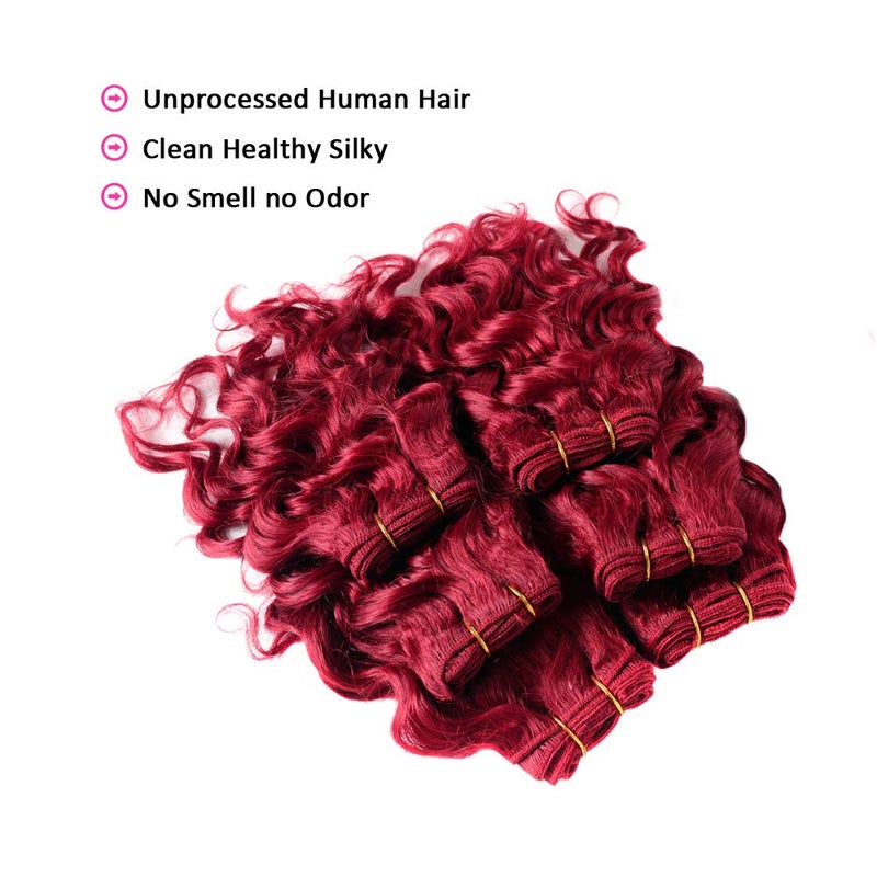 VIOLET Hair Short Curly Human Hair Bundles with Closure 100% Brazilian Curly Hair Weave Full Head Wavy Bundles 8 inch Burgundy Human Hair Extension - Image 2