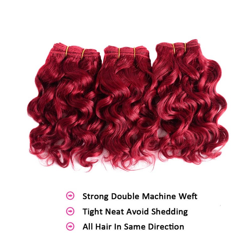 VIOLET Hair Short Curly Human Hair Bundles with Closure 100% Brazilian Curly Hair Weave Full Head Wavy Bundles 8 inch Burgundy Human Hair Extension - Image 3
