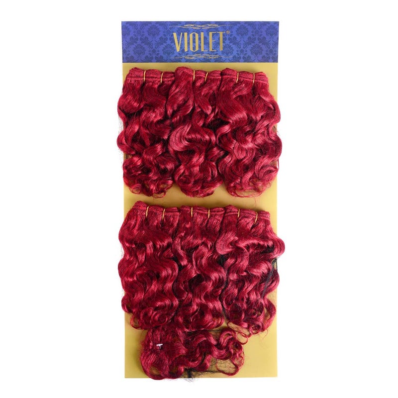 VIOLET Hair Short Curly Human Hair Bundles with Closure 100% Brazilian Curly Hair Weave Full Head Wavy Bundles 8 inch Burgundy Human Hair Extension - Image 4