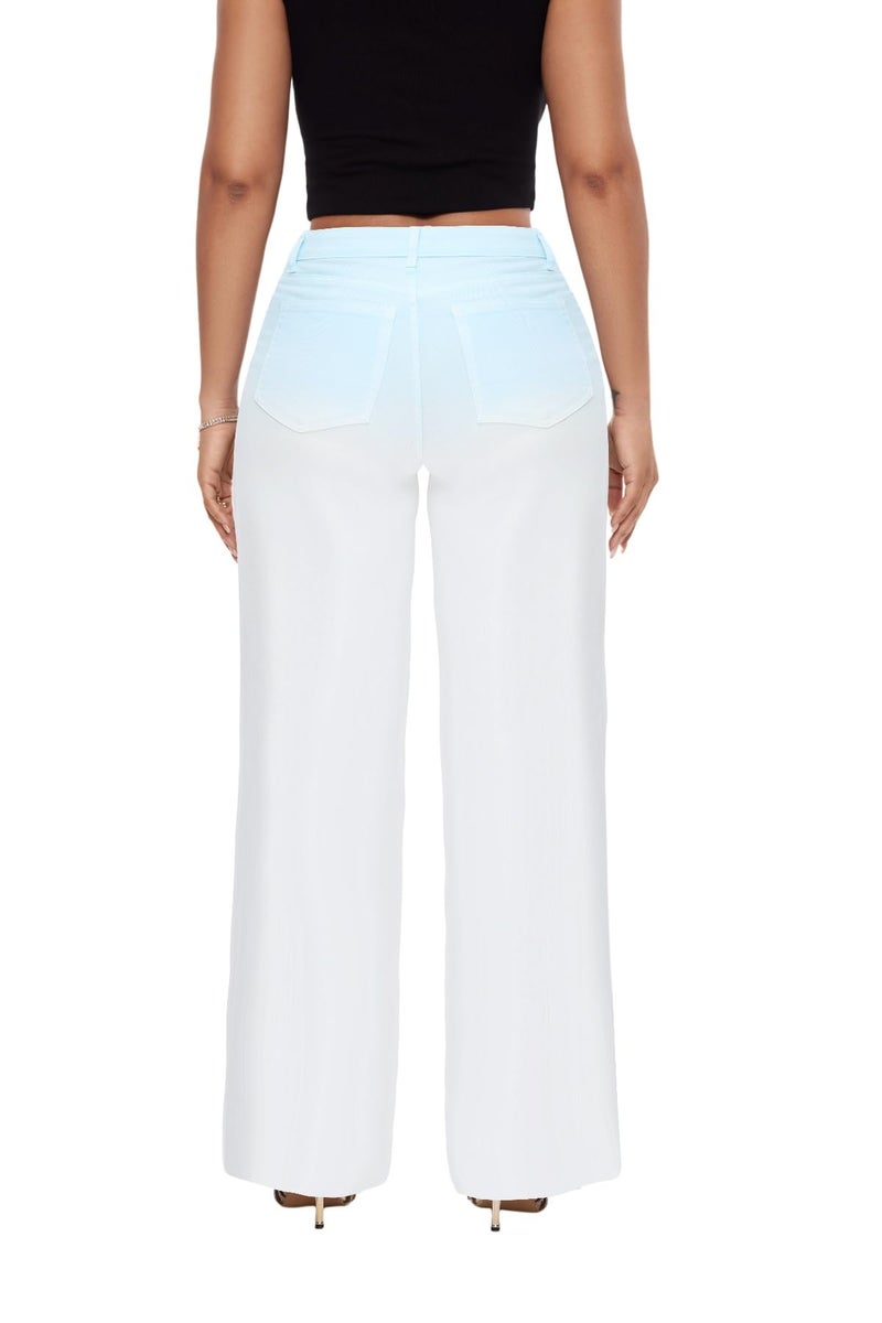ONESO Mid-Low Rise Baggy Jeans Wide Leg for Women Distressed Pants Stretchy Bottom Lady Basic Comfortable Denim Blue-White - Image 2