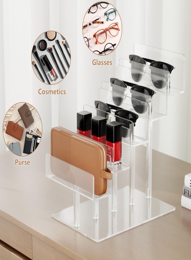 أي هوم كوكر حامل عرض أكريليك شفاف من 5 طبقات من ihomecooker، عبوة من قطعتين، منظم حقائب/محافظ/نظارات شمسية، سهل التركيب بدون أدوات، رف للمجوهرات ومستحضرات التجميل - Image 4