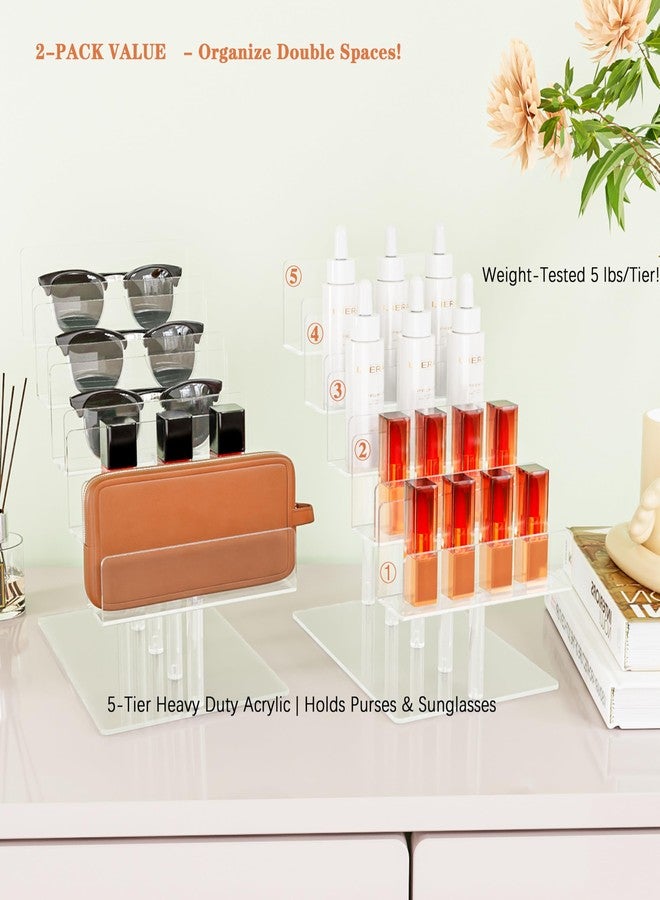 أي هوم كوكر حامل عرض أكريليك شفاف من 5 طبقات من ihomecooker، عبوة من قطعتين، منظم حقائب/محافظ/نظارات شمسية، سهل التركيب بدون أدوات، رف للمجوهرات ومستحضرات التجميل - Image 3