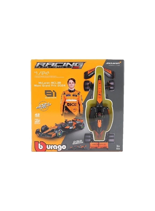Bburago Racing F1 Miami Grand Prix 2024 McLaren MCL38 #81 Oscar Piastri Die-cast Metal Kit (1:24, 42 Parts, Orange/Black) - Image 1