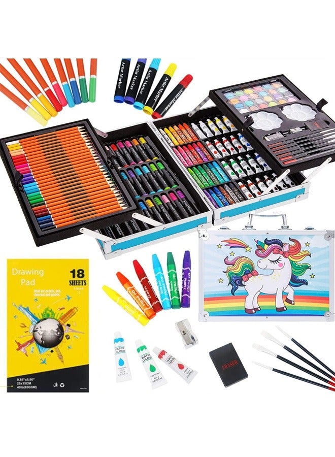 Beauenty Deluxe Art Set 200PC 2 Layers, Kids Art Supplies for Drawing, Painting, Portable Aluminum Case Art Kit for Kids, Teens, Adults Great Gift for Beginner and Serious Artists - Image 1