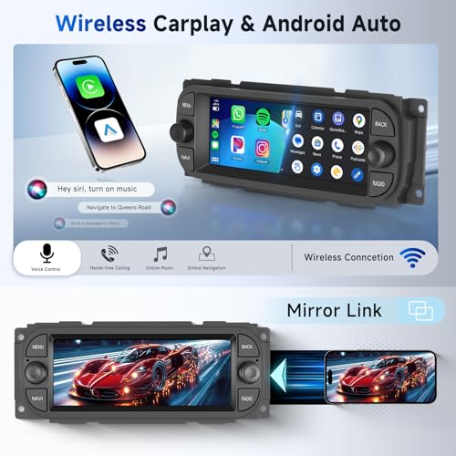 METEESER Car Stereo for Dodge Ram 1500/2500/3500 02-06, for Jeep Wrangler 2003-2006,for Jeep Grand Cherokee 1999-2004-Android 13 Wireless CarPlay Android Auto 6.86” IPS Touch Screen Car Radio for ram METEESER - Image 4