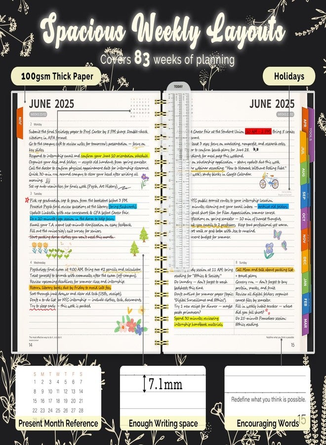 hi!SCI Jun 2025-Dec 2026 Academic Monthly Weekly Daily Planner for School, 19 Months Calendar 25-26 Planning Book with Colorful Tabs, 8.5" x 11" Mid Year College Organizer for Student Teacher (Black) - Image 3