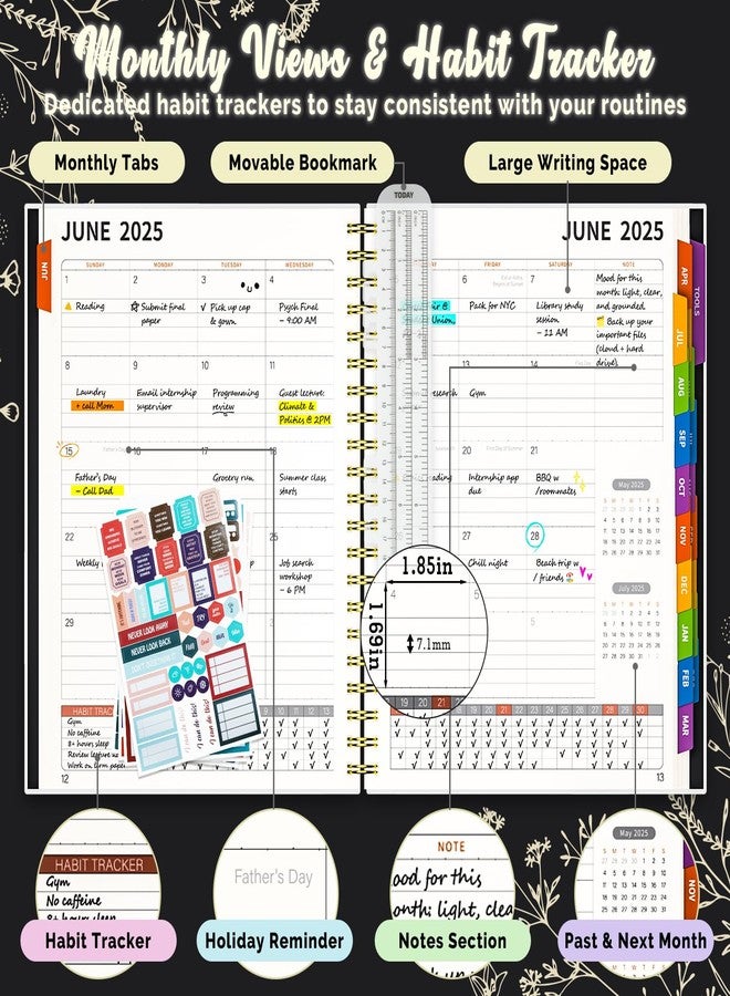 hi!SCI Jun 2025-Dec 2026 Academic Monthly Weekly Daily Planner for School, 19 Months Calendar 25-26 Planning Book with Colorful Tabs, 8.5" x 11" Mid Year College Organizer for Student Teacher (Black) - Image 2