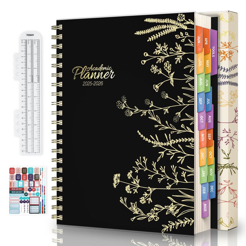 hi!SCI Jun 2025-Dec 2026 Academic Monthly Weekly Daily Planner for School, 19 Months Calendar 25-26 Planning Book with Colorful Tabs, 8.5" x 11" Mid Year College Organizer for Student Teacher (Black) - Image 1