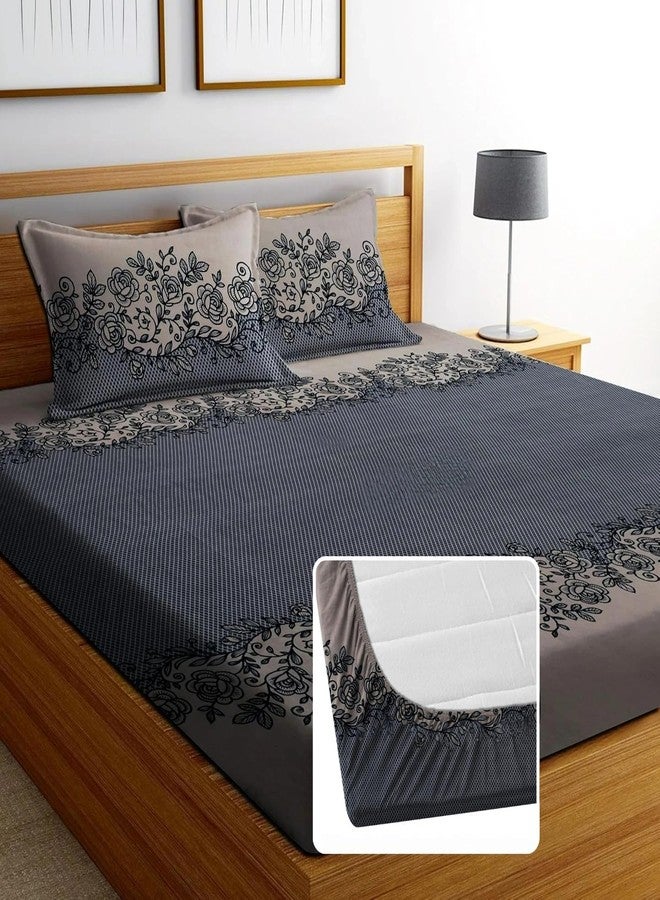 ULOM 350 TC Premium Heavy Cotton Feel Elastic Fitted Bedsheet King Size with 2 Pillow Covers || Double Bed with All Around Elastic (Coffee, Fitted - Double72x72) - Image 1