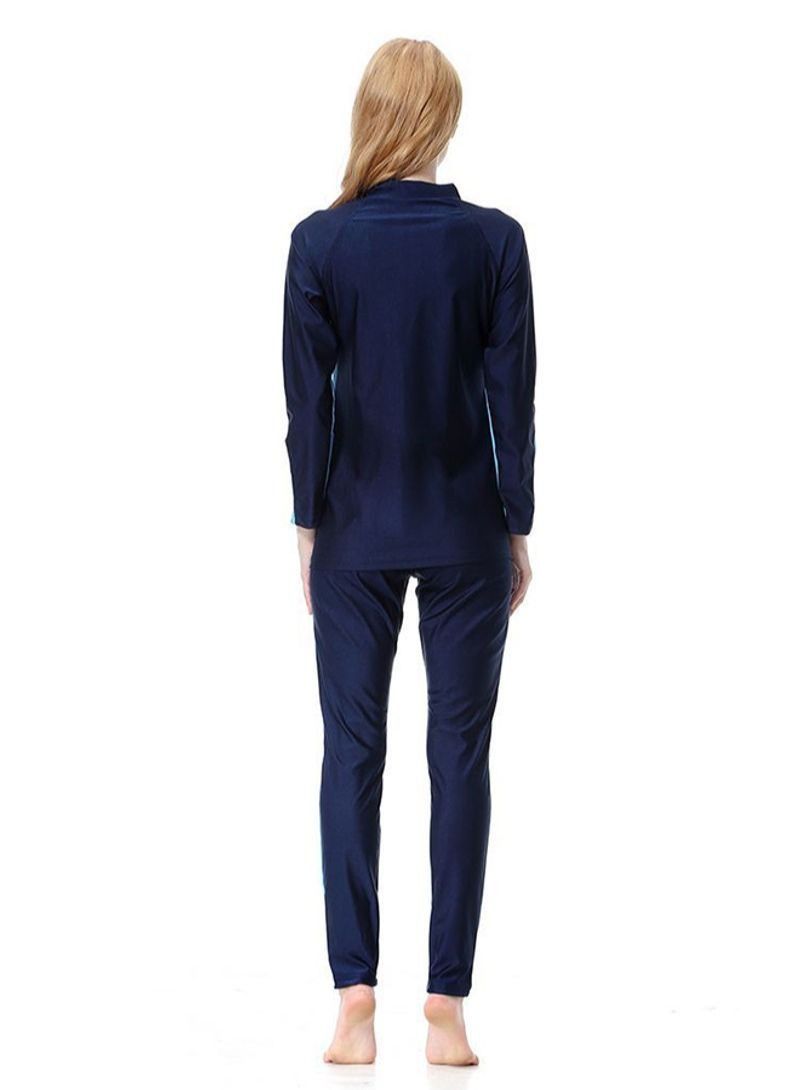 3-Piece Long Sleeve Swimsuit Set With Cap Blue - Image 2