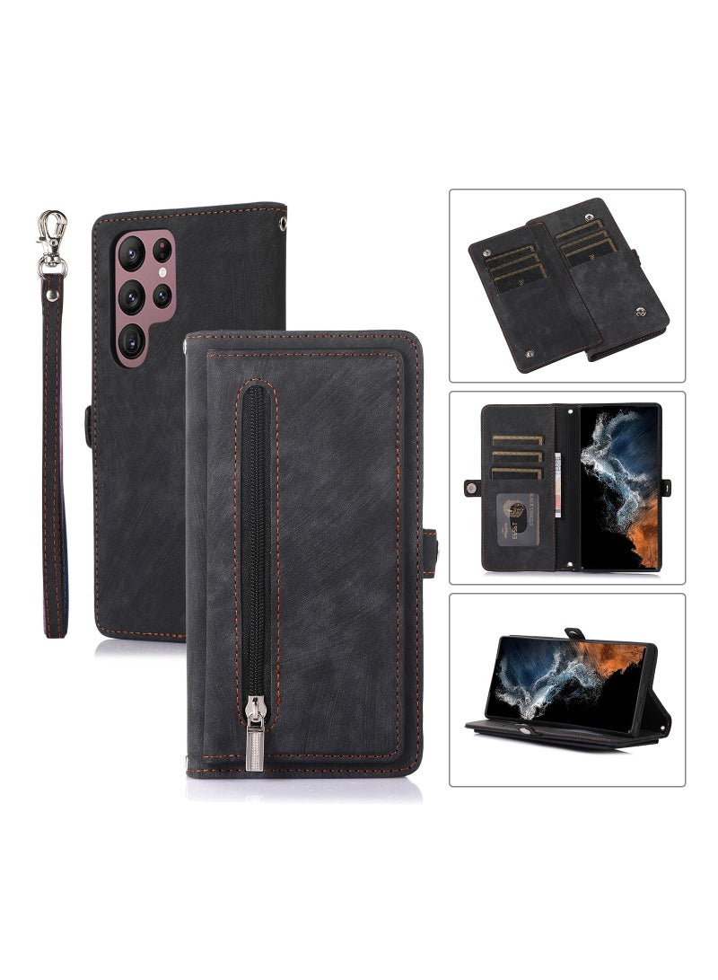 Suteni غطاء هاتف جلد مزود بفتحات بطاقات مع سحاب لسامسونج - Image 3