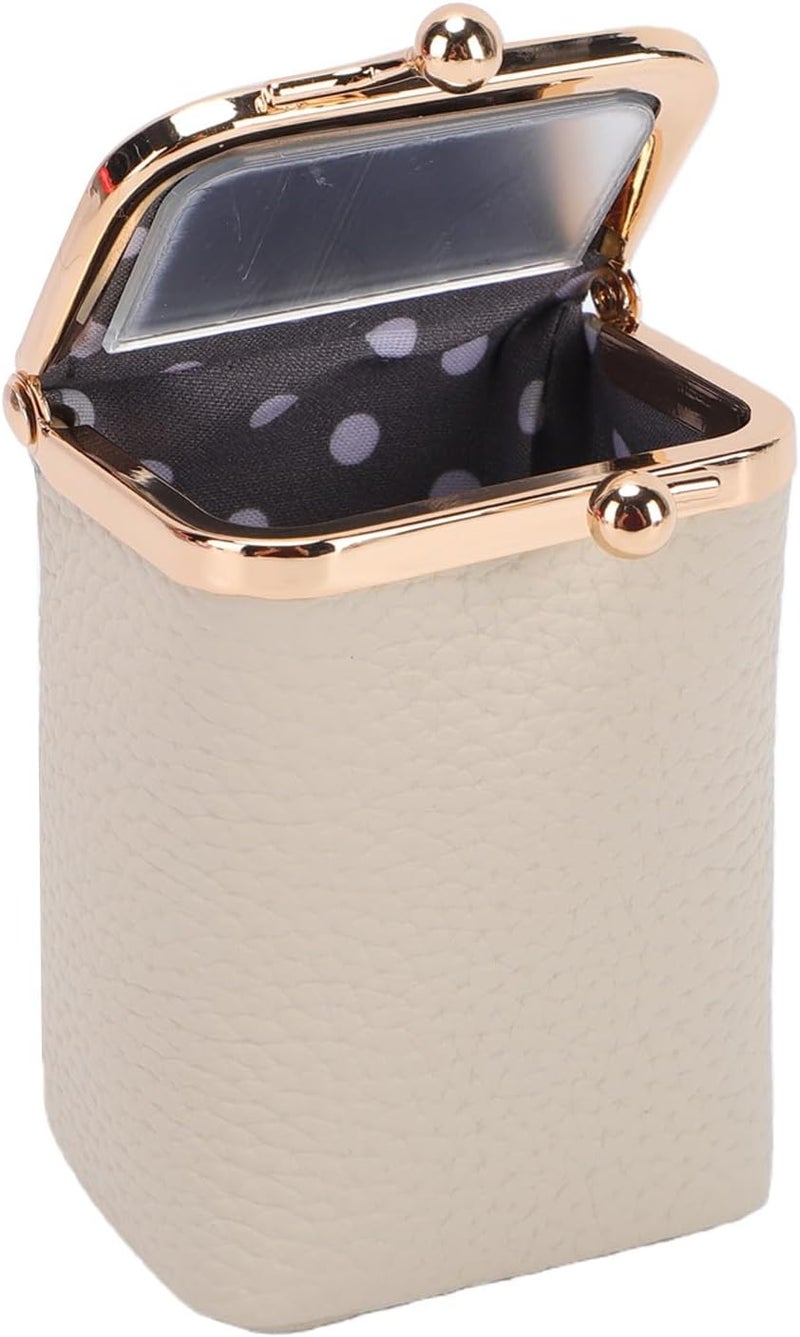 ZJchao Lipstick Case, 3.54x2.56x1.97 in Vintage Lock PU Leather Lipstick Pouch with Mirror Travel Makeup Bag Mini Holder for Women Holds 4 Lipsticks Cards Cash Jewelry (White) - Image 1