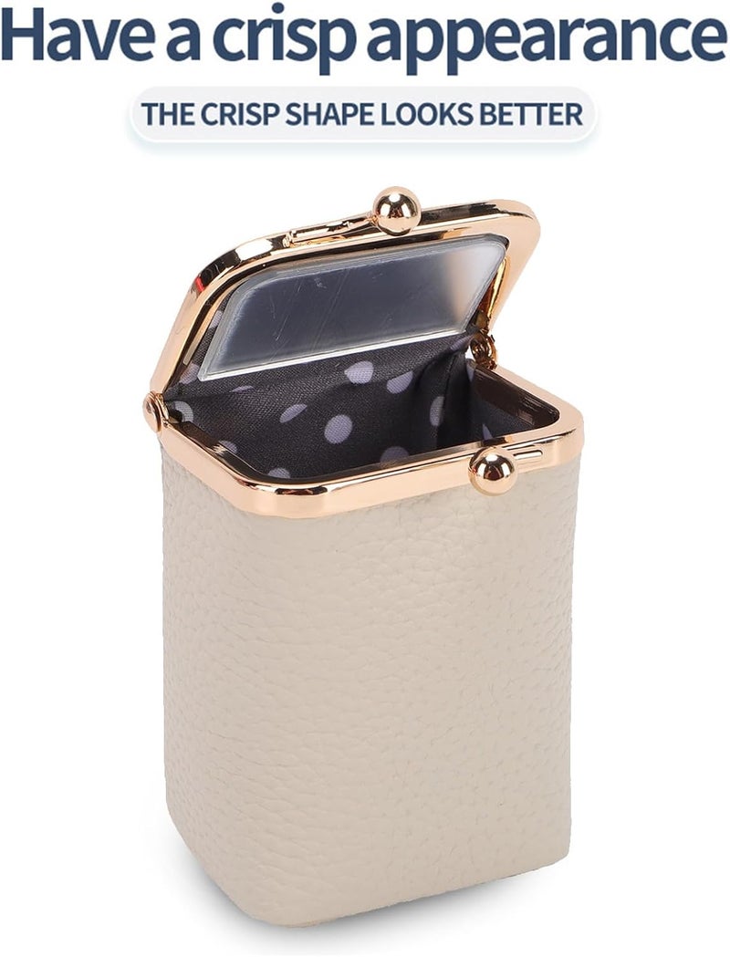 ZJchao Lipstick Case, 3.54x2.56x1.97 in Vintage Lock PU Leather Lipstick Pouch with Mirror Travel Makeup Bag Mini Holder for Women Holds 4 Lipsticks Cards Cash Jewelry (White) - Image 4