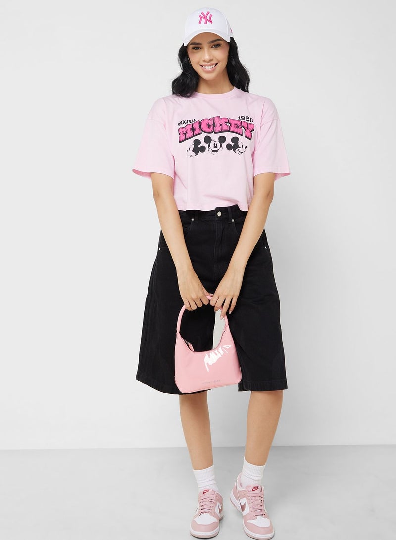Disney Mickey Cropped Garment Dye Front & Back Print T-Shirt - Image 4