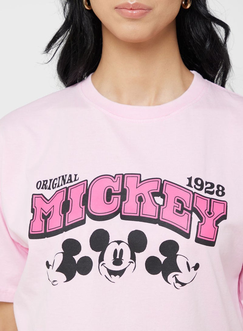 Disney Mickey Cropped Garment Dye Front & Back Print T-Shirt - Image 3