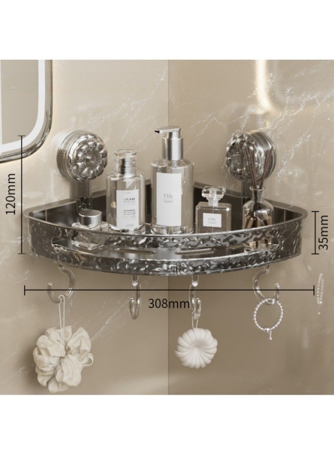 MLADEN Wall Mounted Bathroom Corner Shower Caddy with 4 Hooks,Suction Cup Style Bathroom Organizer, Adhesive Plastic No Drilling Rustproof Shower Shelf Organiser, Floating Shelves Rack for Kitchen, Toilet & Bathroom Storage  - Image 2