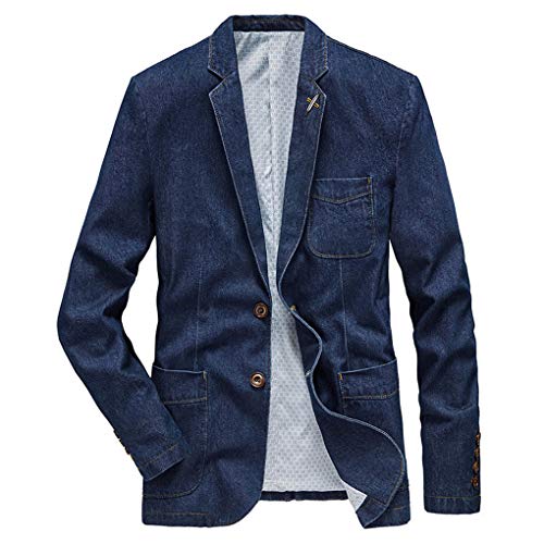 ebossy Men's Casual Slim Denim Blazer Two Button Business Suit Jacket Sport Coat (Medium, Dark Blue) - Image 5