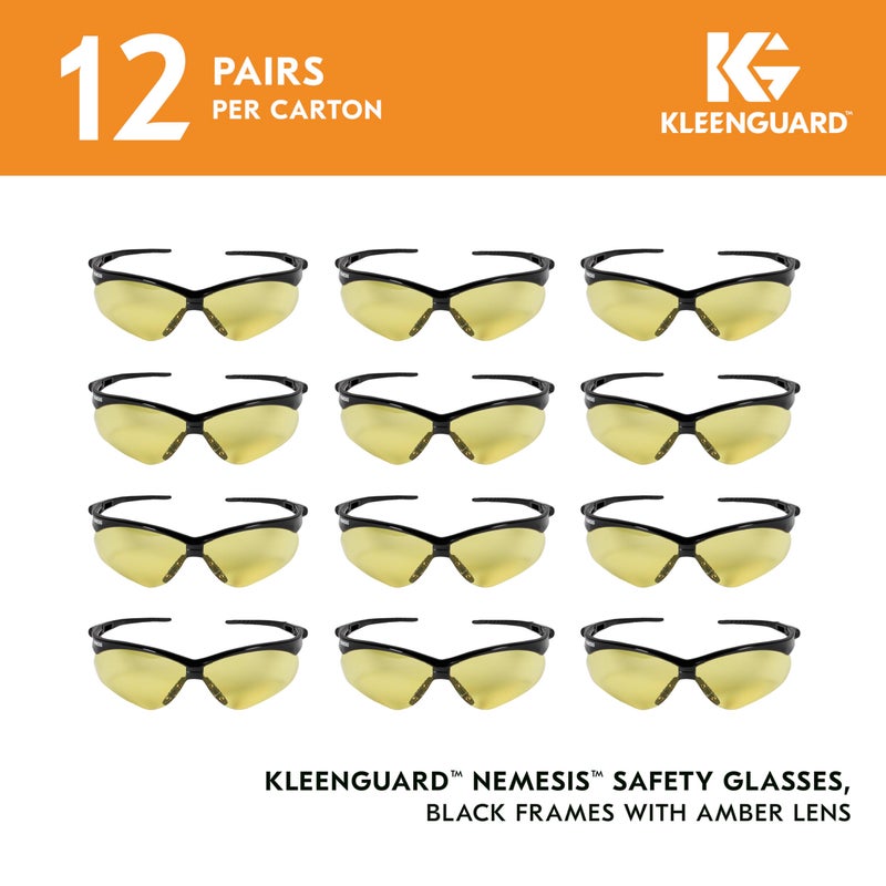 KleenGuard™ V30 Nemesis™ Safety Glasses (25659), Amber (Yellow) Lenses, Black Frame, Unisex for Men and Women (Qty 12) - Image 2