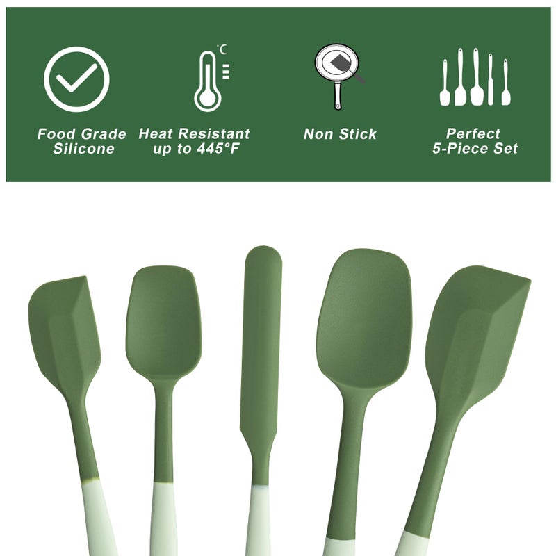 Hoewina Silicone Spatula Set  5 Piece Food Grade Rubber Spatulas for Baking  Cooking  and Mixing High Heat Resistant Non Stick Dishwasher Safe BPA-Free (Two colors - Green) - Image 3