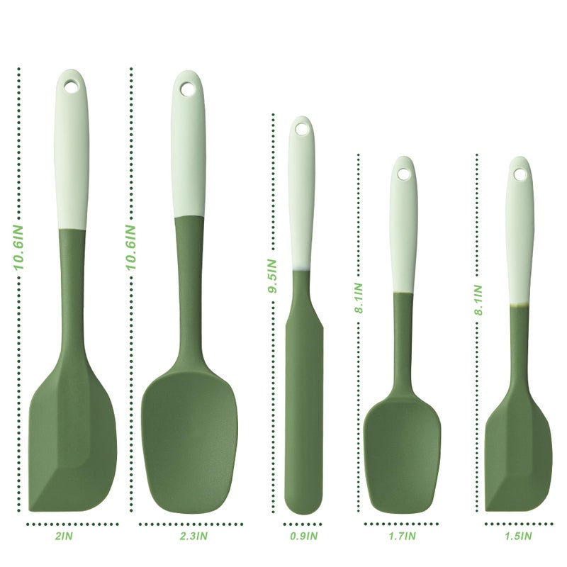 Hoewina Silicone Spatula Set  5 Piece Food Grade Rubber Spatulas for Baking  Cooking  and Mixing High Heat Resistant Non Stick Dishwasher Safe BPA-Free (Two colors - Green) - Image 2