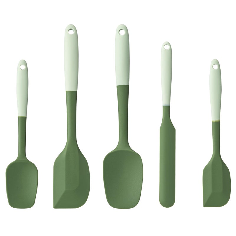 Hoewina Silicone Spatula Set  5 Piece Food Grade Rubber Spatulas for Baking  Cooking  and Mixing High Heat Resistant Non Stick Dishwasher Safe BPA-Free (Two colors - Green) - Image 1