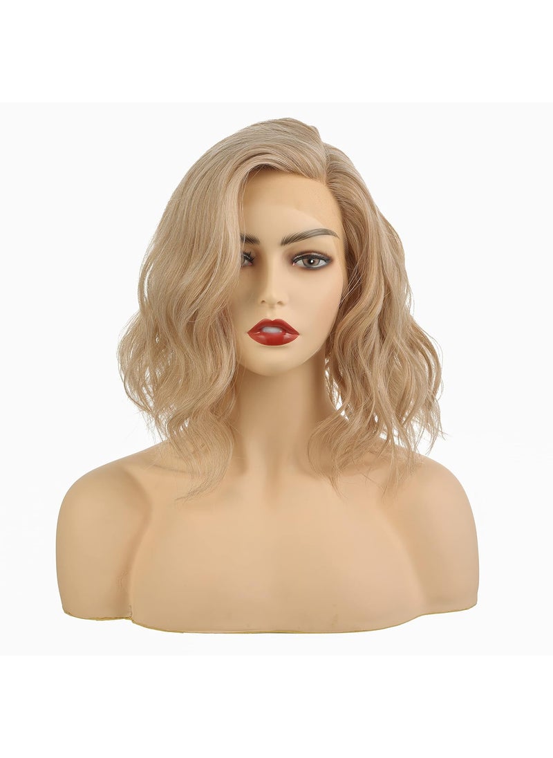 OneDor Onedor Shoulder Length Lace Front Short Wavy Hair Bob Wigs for Women (M266 - Medium Blonde & Platinum Blonde Blended) 