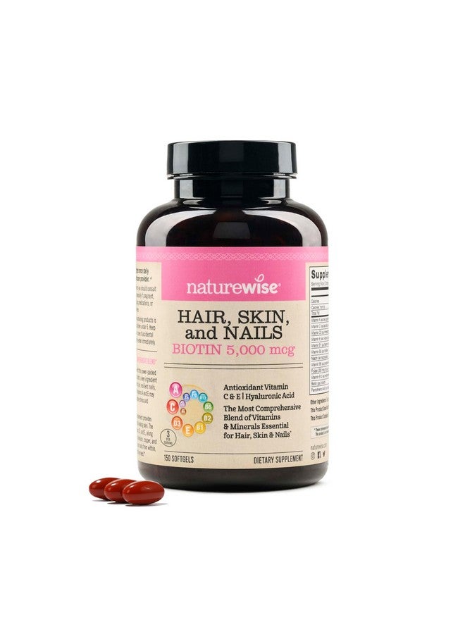 NatureWise Hair Skin and Nails Vitamin, Biotin 5000mcg w/Hyaluronic Acid, Collagen for Women with C, B Complex, D3, A, E, Iron - Non-GMO, Gluten Free - 150 Softgels[50-Day Supply] - Image 1