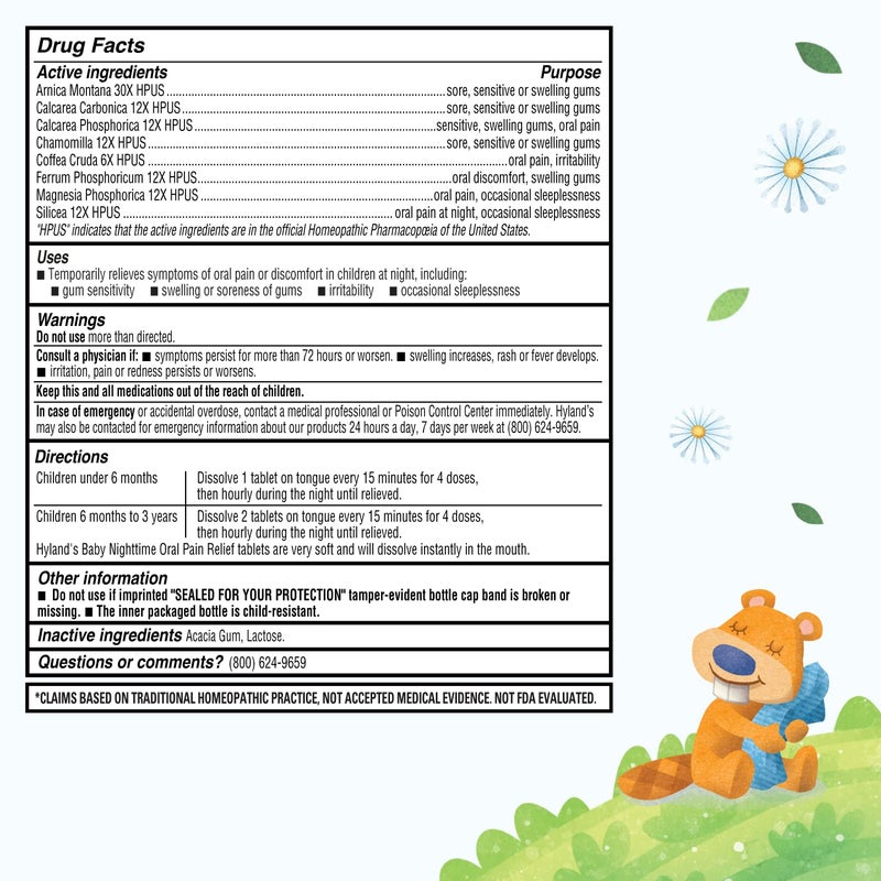 Hyland's أقراص هايلاند لتهدئة الأطفال الليلية مع البابونج، تخفيف طبيعي من عدم الراحة الفموية، والتهيج، والتورم، 125 حبة - Image 2