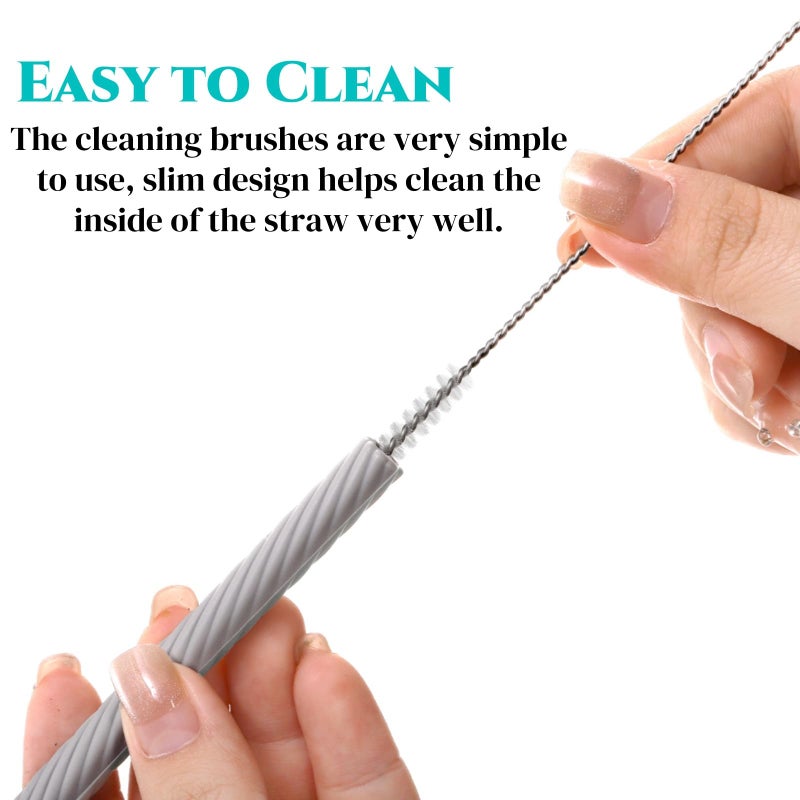 Acshio Set of 10 Silicone Straws with Case, Reusable Collapsible Straws Travel Straws with Cleaning Brushes, Portable Foldable Drinking Straw for School, Office, Party, Picnic, 10 Color - Image 4