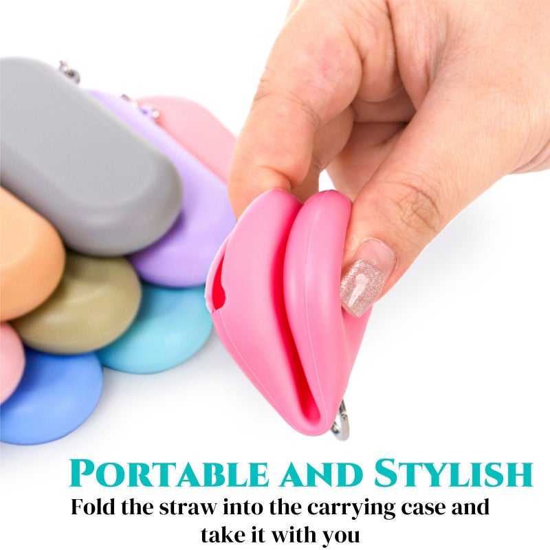 Acshio Set of 10 Silicone Straws with Case, Reusable Collapsible Straws Travel Straws with Cleaning Brushes, Portable Foldable Drinking Straw for School, Office, Party, Picnic, 10 Color - Image 5