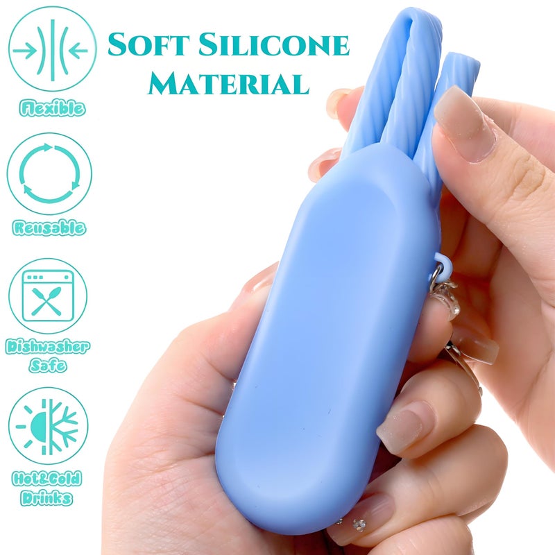 Acshio Set of 10 Silicone Straws with Case, Reusable Collapsible Straws Travel Straws with Cleaning Brushes, Portable Foldable Drinking Straw for School, Office, Party, Picnic, 10 Color - Image 3