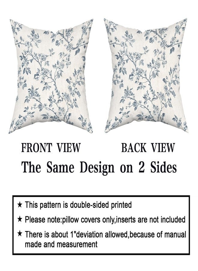 Giwawa Blue Floral Pillow Covers - 18x18 Inch Blue Cream Decorative Throw Pillow Covers Set of 2 Chinoiserie Pillow Cases Vintage Flower Cushion Covers for Sofa Couch Bedroom Living Room Decor - Image 3