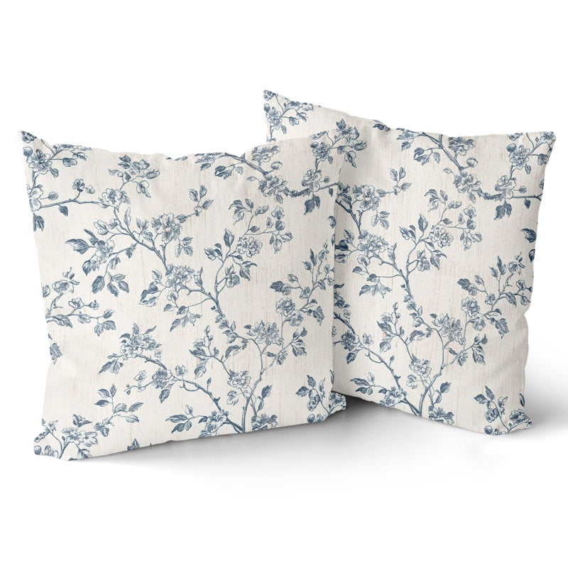 Giwawa Blue Floral Pillow Covers - 18x18 Inch Blue Cream Decorative Throw Pillow Covers Set of 2 Chinoiserie Pillow Cases Vintage Flower Cushion Covers for Sofa Couch Bedroom Living Room Decor - Image 1
