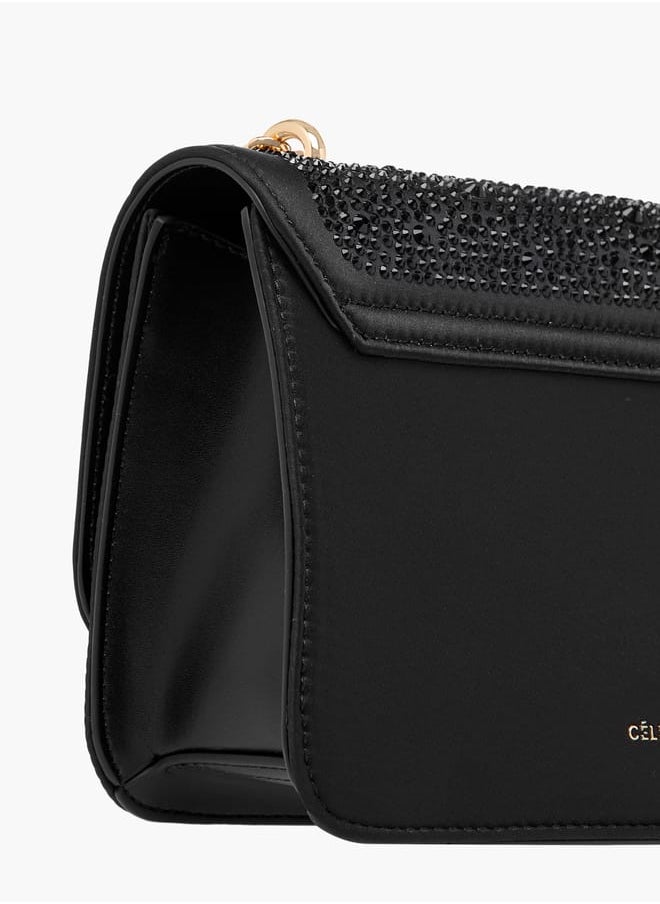 Celeste Women Rhinestone Embellished Crossbody Bag with Chain Strap  - Image 5