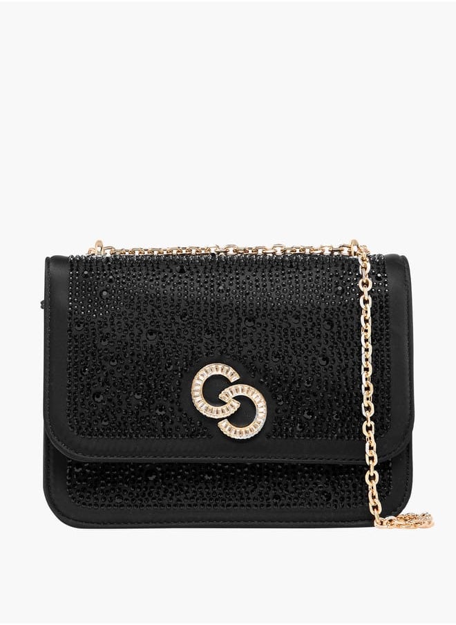 Celeste Women Rhinestone Embellished Crossbody Bag with Chain Strap  - Image 1