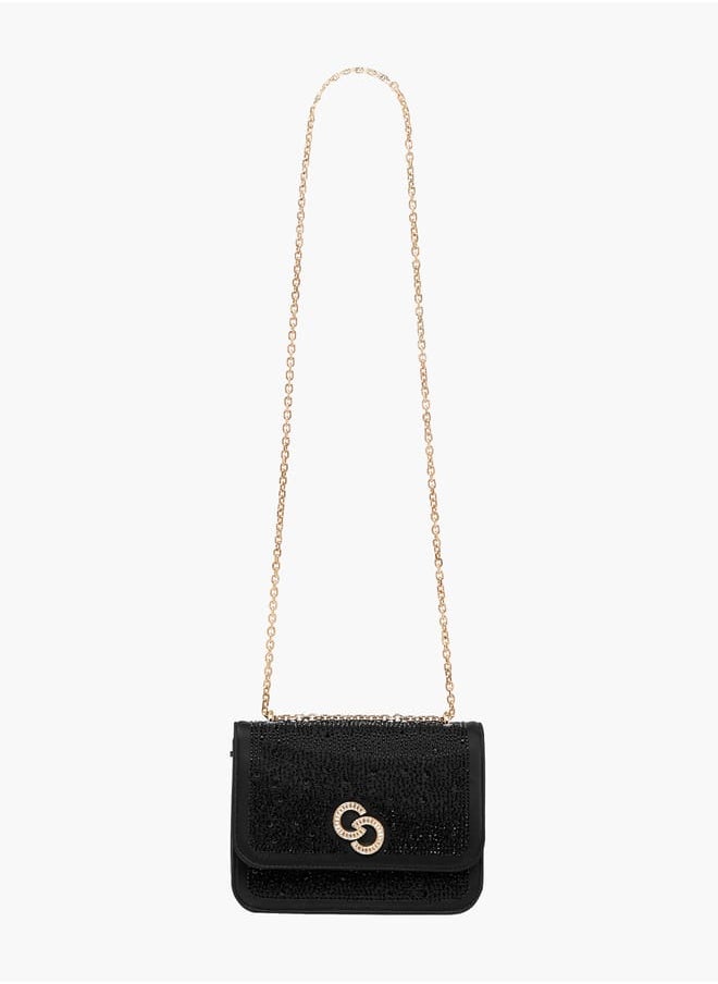 Celeste Women Rhinestone Embellished Crossbody Bag with Chain Strap  - Image 2