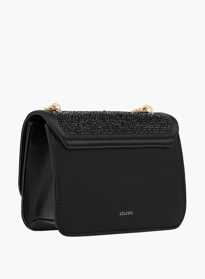Celeste Women Rhinestone Embellished Crossbody Bag with Chain Strap