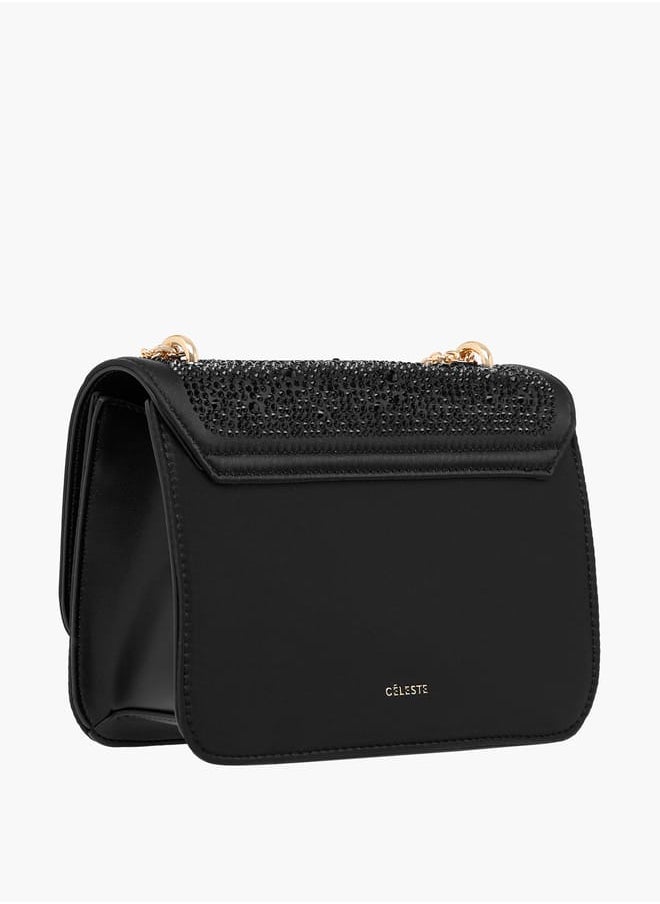 Celeste Women Rhinestone Embellished Crossbody Bag with Chain Strap  - Image 3