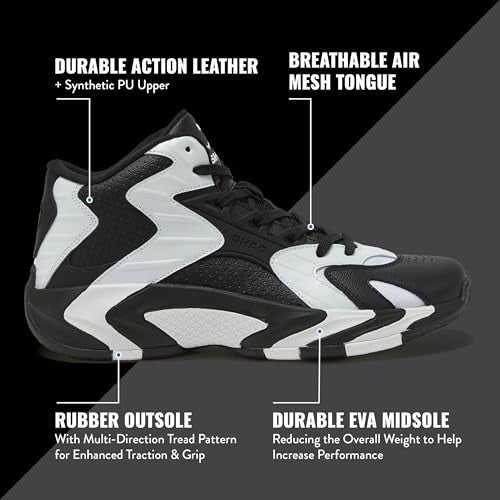 SHAQ Devastator 2.0 High Top Basketball Shoes for Men, Indoor or Outdoor Court Basketball Mens Sneakers - Black, White, Green or Blue Size 8 to 13 - Black/White, 10 Medium - Image 2
