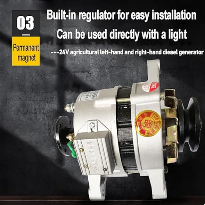 OLONETO 1200W 12V/24V Permanent Magnet Alternator For Farm Tricycle & Tractor, Single Pulley Left Rotation Generator With Built-in Regulator, Supports DC Lighting(12v) - Image 5