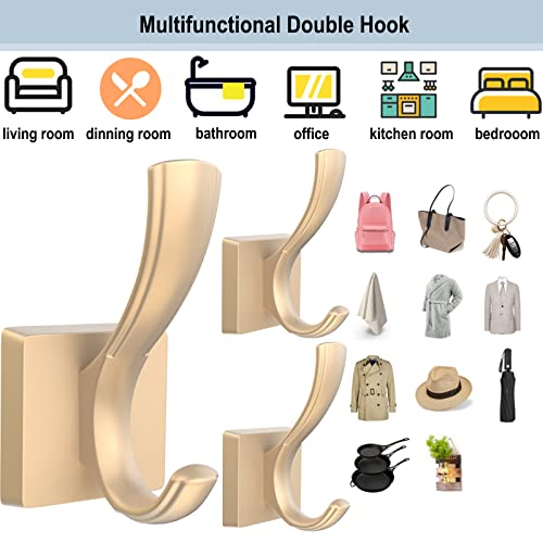 TOFIIGREM Gold Hooks for Wall, Heavy Duty Thick Aluminum Alloy Entry Coat Hooks for Hanging Key Robe Hat Backpack, Wall Mount Holder Bathroom Kitchen Garage(4 Pack, Gold) - Image 3