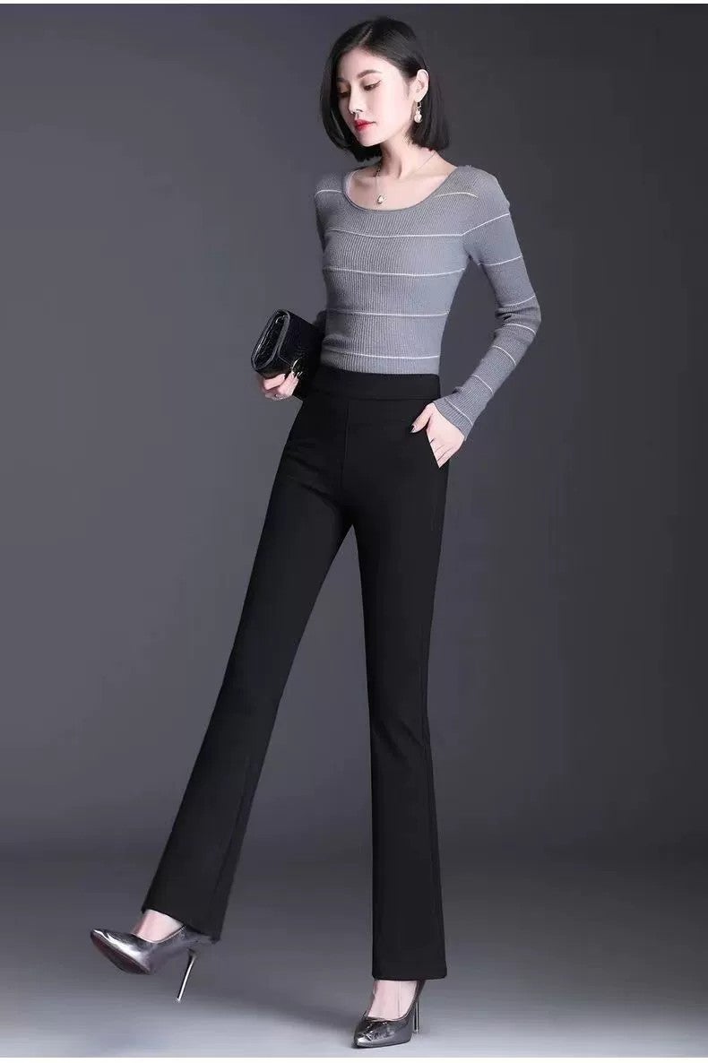 High Waist Flared Trousers for Women Casual Suit Pants Black