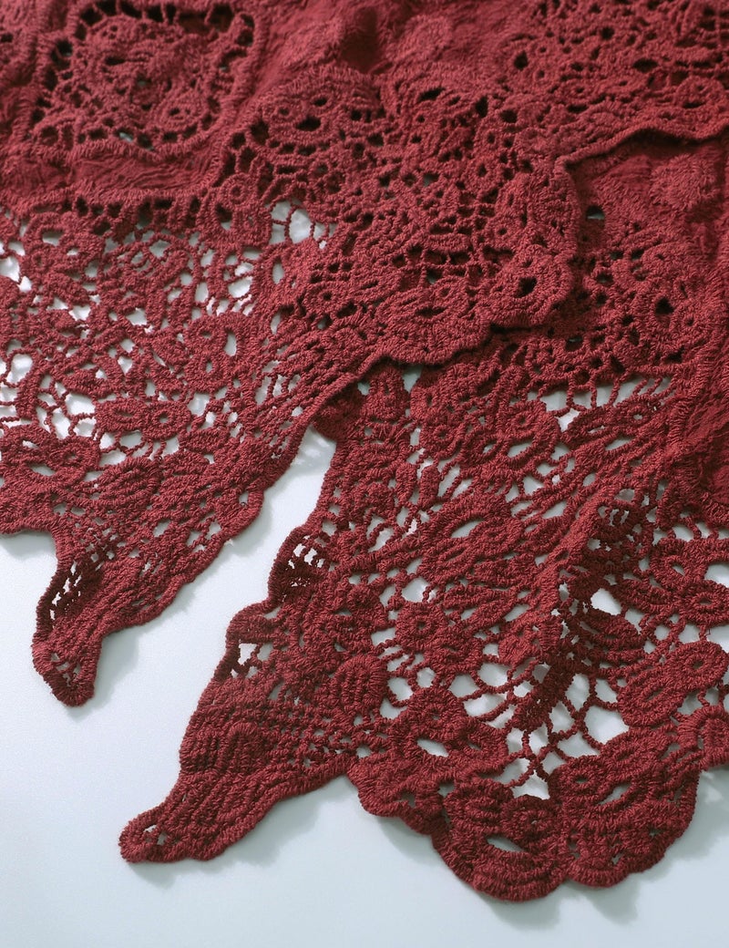 Flygo Women's Open Front Cotton Crochet Lace Boho Hippie Butterfly Vest Cardigan Coverup Sleeveless Irregular Hem(One Size, Wine red) - Image 4